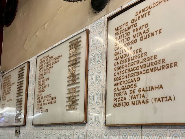 Menu at Cafe Nice in Belo Horizonte