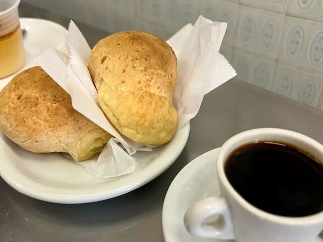 Coffee and cheesy bread at Cafe Nice